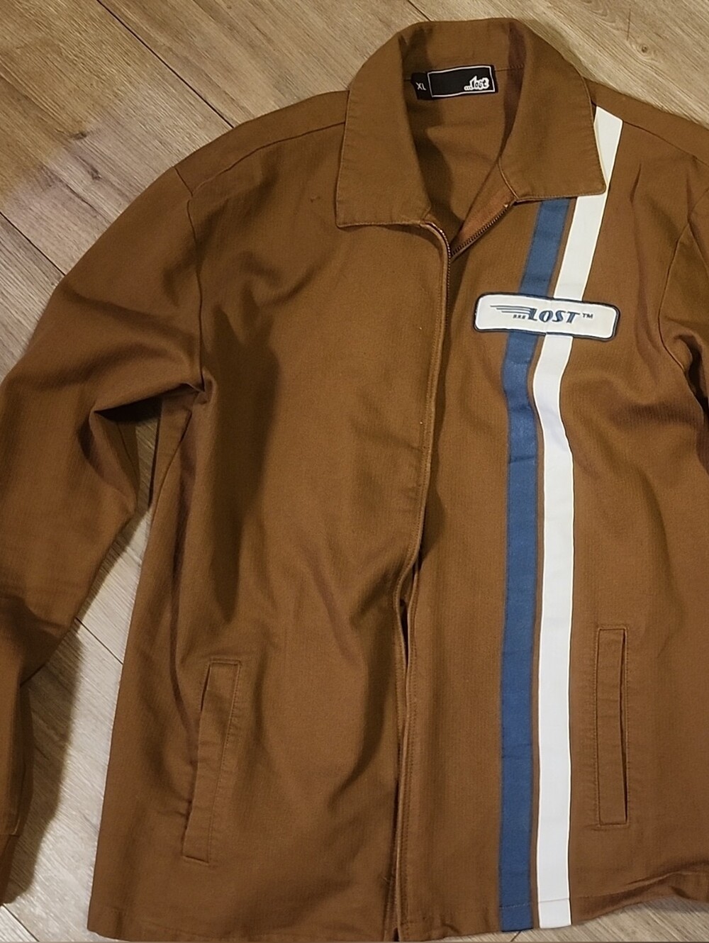 Mens Lost Brown Jacket with Blue and White Stripes